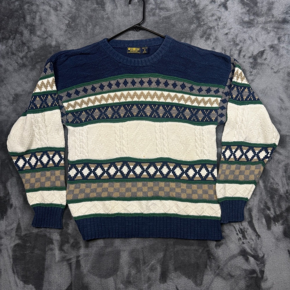 OshKosh B'Gosh Sweater Mens Medium Multi Color Vintage Fair Isle Cable Knit USA